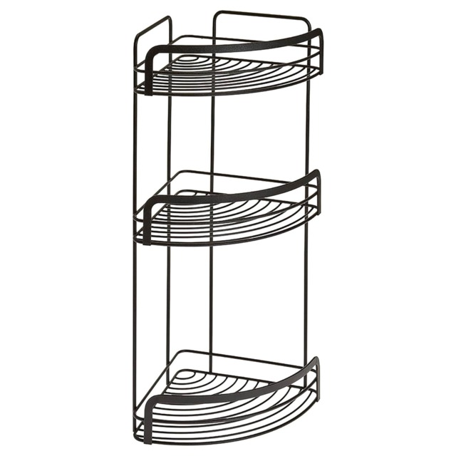 Metaltex Origin Lava 3-Tier Corner Shelf Bathroom Storage Rack - Black