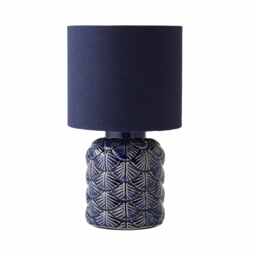 ValueLights Priyah Navy Ceramic Scallop Table Lamp with Fabric Shade Blue
