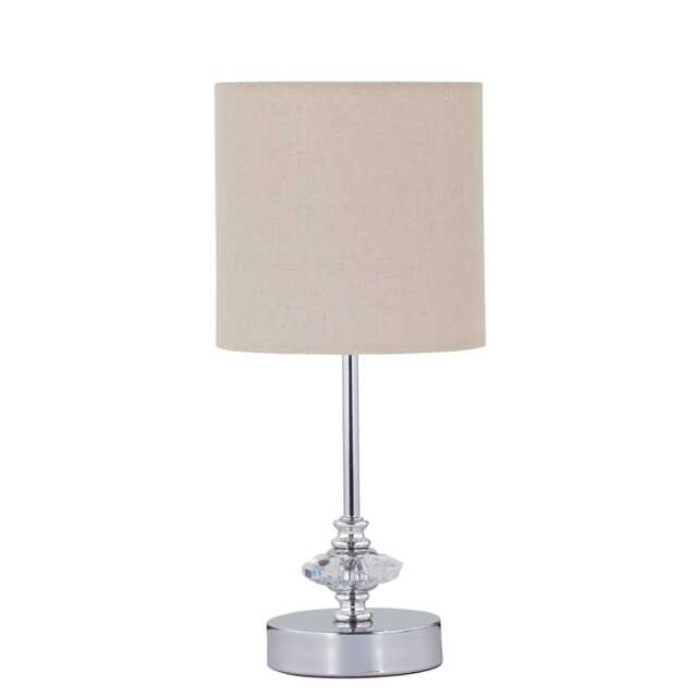 Chrome Jewelled Table Lamp with Natural Linen Shade Chrome Brown Medium 1