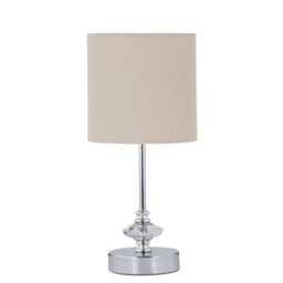 Chrome Jewelled Table Lamp with Natural Linen Shade Chrome Brown Medium 1