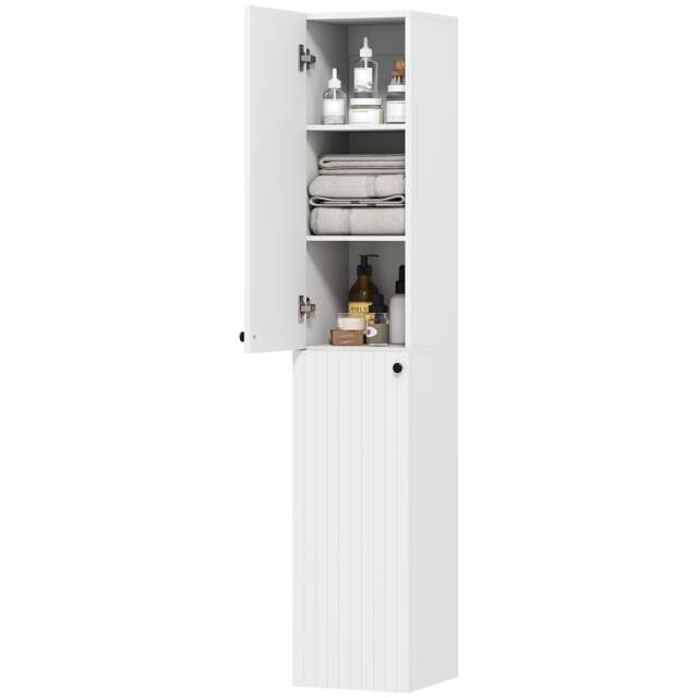 HOMCOM Wall Mounted Slim Bathroom Storage Cabinet with 6-Tier Shelf White White White