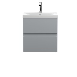 Balterley Mavesyn Contemporary 2 Drawer Wall Hung Vanity Unit with Mid-Edge Basin, Satin Grey, 500mm