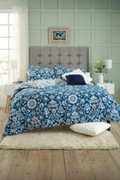Ornamental Tile Floral 100% Cotton Duvet Cover Set – Soft & Decorative Blue Single