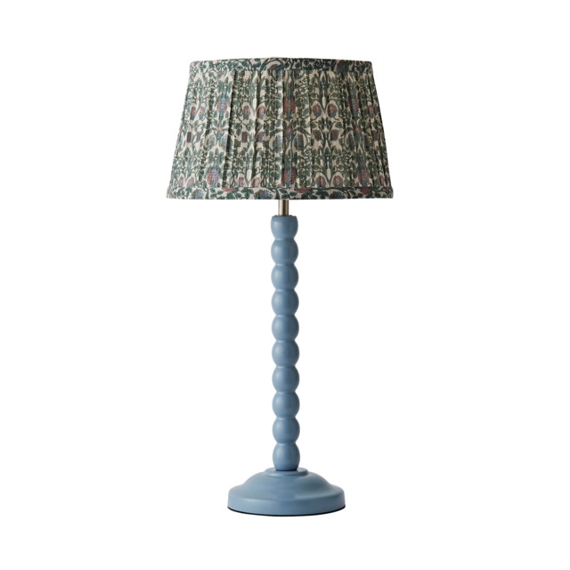 ValueLights Bobbin Blue Table Lamp Floral Pleated Shade