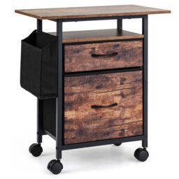 2-Drawer Mobile File Cabinet, Rolling Printer Stand with Extended Tabletop, Open Storage Shelf, Side Bag, Under Desk Vertical Filing Cabinet on Wheels, Storage Organizer for Home Office, Rustic Brown