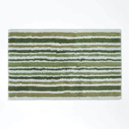 Homescapes Green Stripe Cotton Bath Mat Green 50 x 80 cm