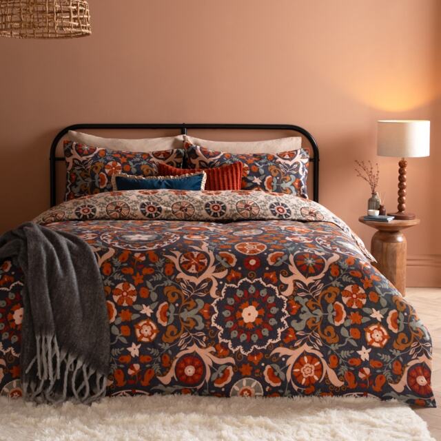 Furn Kinfolk Printed Reversible Duvet Cover Set Blue Denim Blue Double