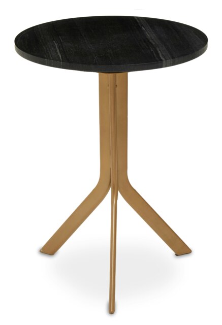 Orsina Round Black Marble Side Table, Sleek Black Marble Top with Gold Tripod Iron Base, Geometric Accent Table