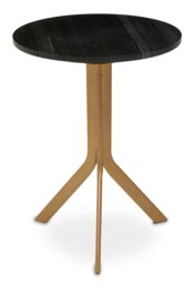 Orsina Round Black Marble Side Table, Sleek Black Marble Top with Gold Tripod Iron Base, Geometric Accent Table