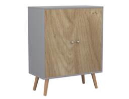 Grey 2-Tier 2-Door Wooden Cabinet With Legs Brown Oak & Beech 1