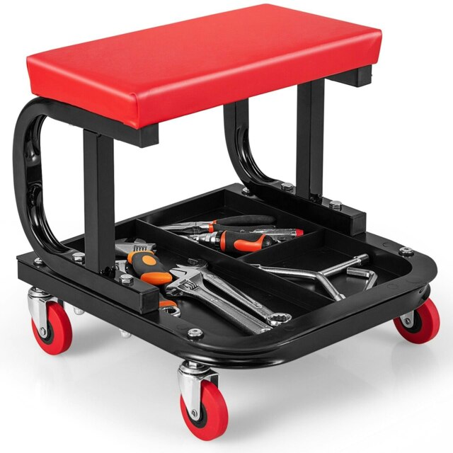 COSTWAY Rolling Workshop Creeper Mechanic Stool Tool Tray Red