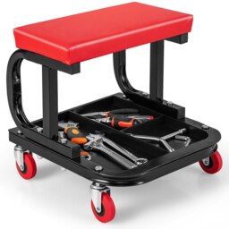 COSTWAY Rolling Workshop Creeper Mechanic Stool Tool Tray Red