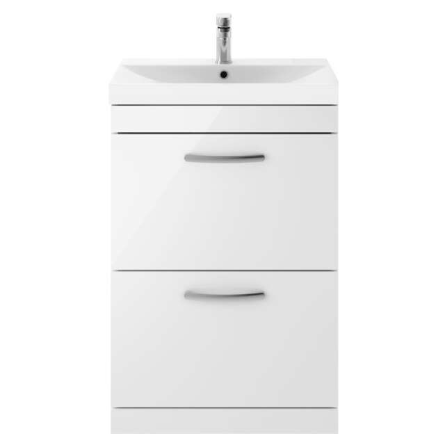 Balterley Millwich Contemporary 2 Drawer Floor Standing Vanity Unit with Thin Edge Basin, Gloss White, 600mm