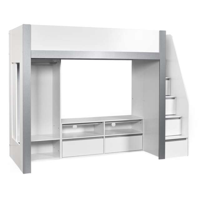 Quince Highsleeper TV Bed - White and Silver - Single (90cm)