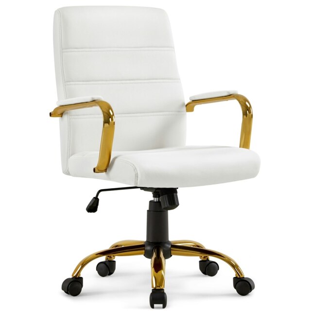 Yaheetech Mid-Back Office Chair with Gold Frame White White