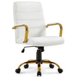 Yaheetech Mid-Back Office Chair with Gold Frame White White