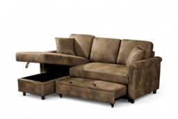 Faux Leather Suede Brown 1C2 Corner Sofabed with Chaise OSCAR
