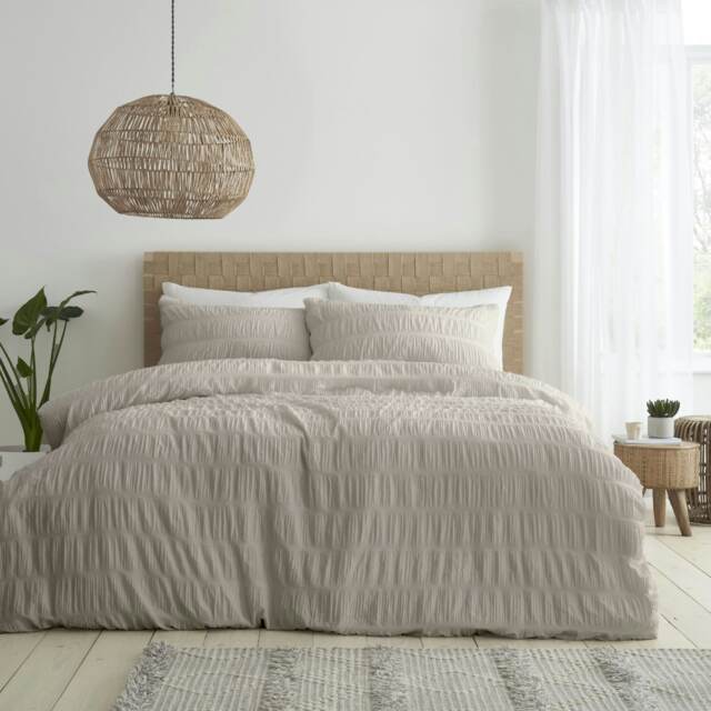 Catherine Lansfield Seersucker Single Duvet Cover Set Natural