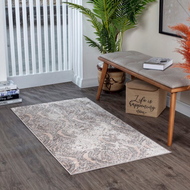 LIVABLISS Lustro-Vintage Traditional Boho Rug 80 x 150 cm Beige Grey Off-White