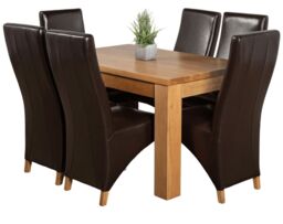 Dakota 127 x 82cm Oak Small Dining Table and 6 Lola Leather Chairs Brown Brown