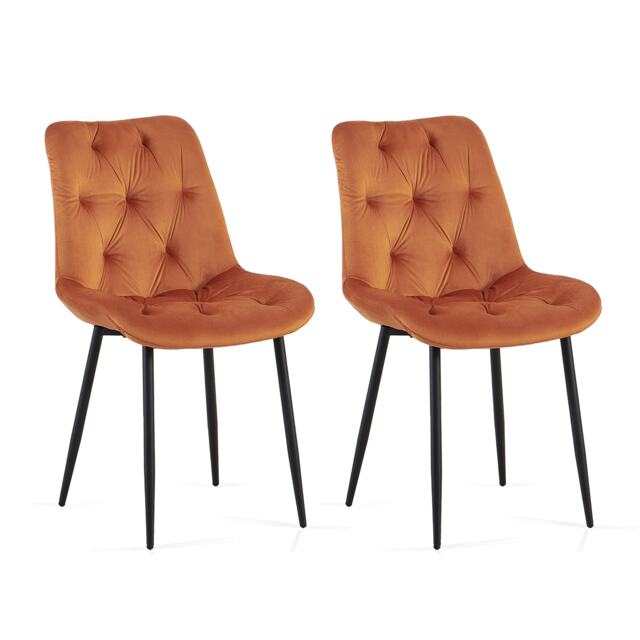 SONARA Modern Set of 2 Velvet Dining Chairs with Ergonomic Upholstered Seat Orange