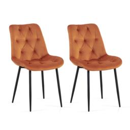 SONARA Modern Set of 2 Velvet Dining Chairs with Ergonomic Upholstered Seat Orange