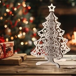 Christmas Tree Wooden Intricate Cutout Table Decoration 25cm