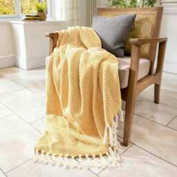 Audley Chevron Herringbone Throw Blanket - Mustard, 125 x 150cm