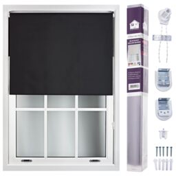 FURNISHED Made to Measure Blackout Blinds Easy Fit UV Protection Insulated Window Shade (W)210cm x (L)210cm Black Black (W) 210cm x (L) 210cm