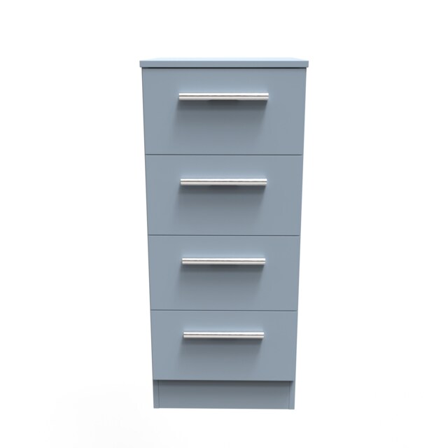 Trent 4 Drawer Bedside Cabinet in Denim Blue (Ready Assembled) Blue Denim Blue