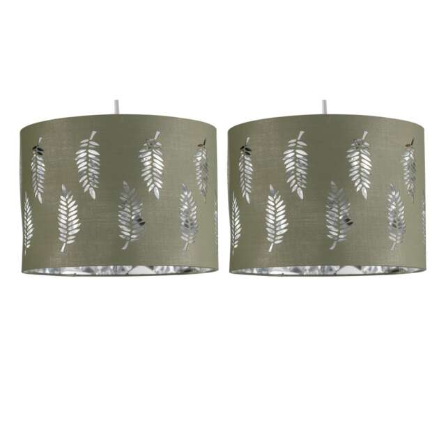 Set of 2 Fern - Sage Green Cut Out 30cm Pendant Lightshades Green Silver Large 2