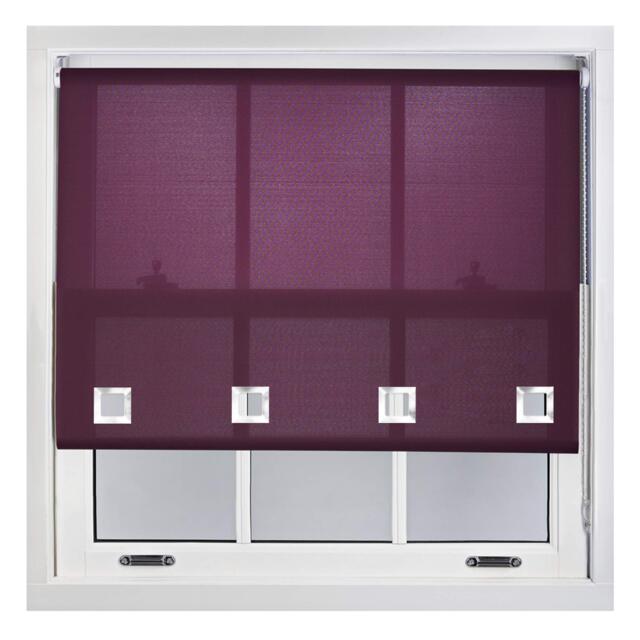 FURNISHED Daylight Roller Blinds with Large Eyelets Cut to Size Sheer Fabric Purple Aubergine (W) 90cm x (L) 210cm