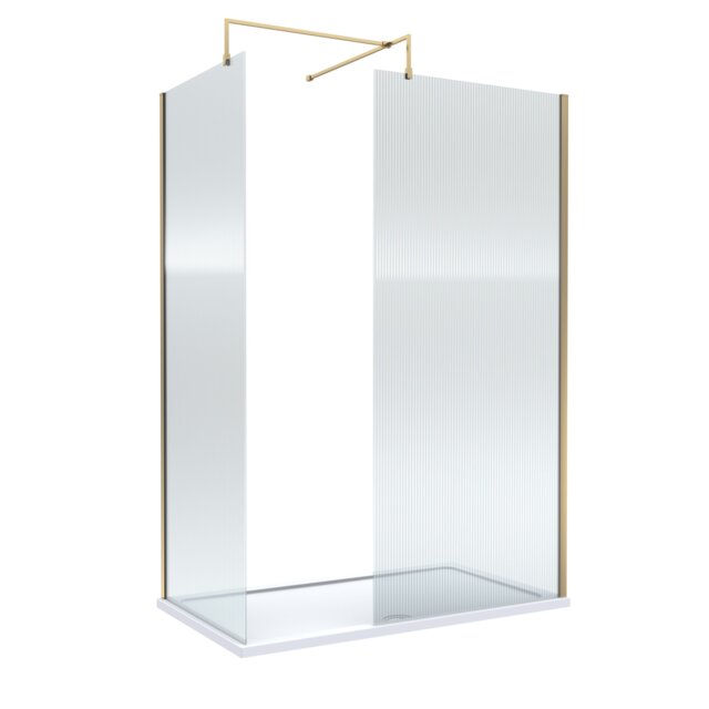 Balterley Fluted Glass Walk In Wetroom Screens with Profile and Shower Tray Copper Brushed Brass