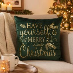 Candlelight Emerald Green Velvet Merry Christmas Cushion
