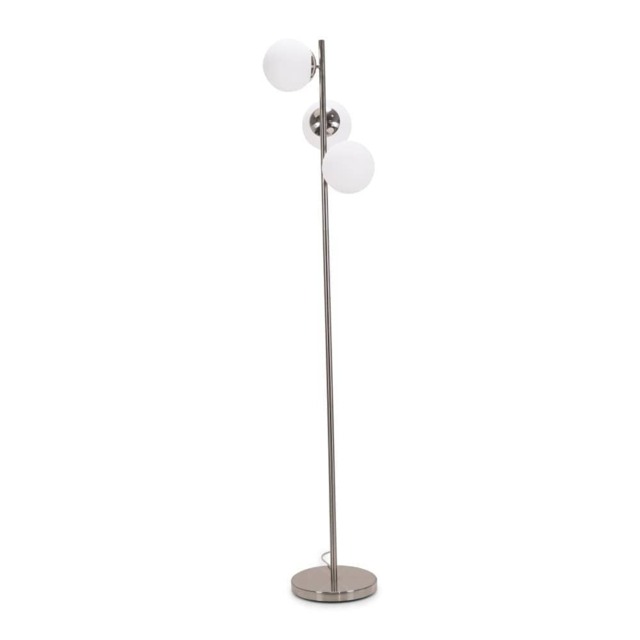 ValueLights Jas Opal White Frosted Glass Globe Shades 3 Way Silver Chrome Floor Lamp
