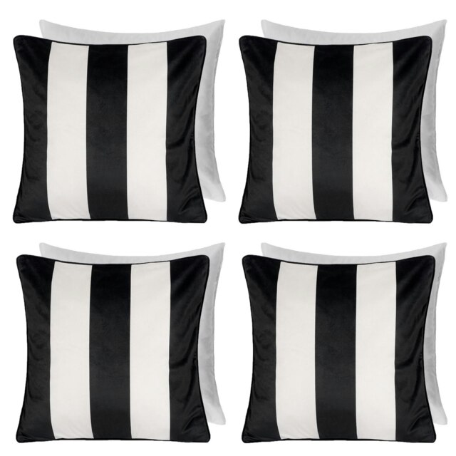 OHS 4 x Stripe Print Matte Velvet Filled Cushions, 45x45cm - Black/White