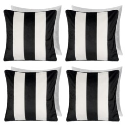 OHS 4 x Stripe Print Matte Velvet Filled Cushions, 45x45cm - Black/White