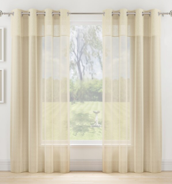 "Andorra Cream Textured Header Sheer Voile Panels - Pair 140 x 137cm (55x54"")"