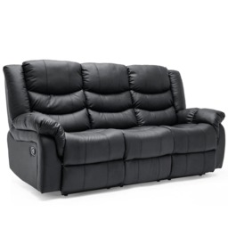 Seattle 3 Seater Manual High Back Bonded Leather Recliner Sofa (Black)