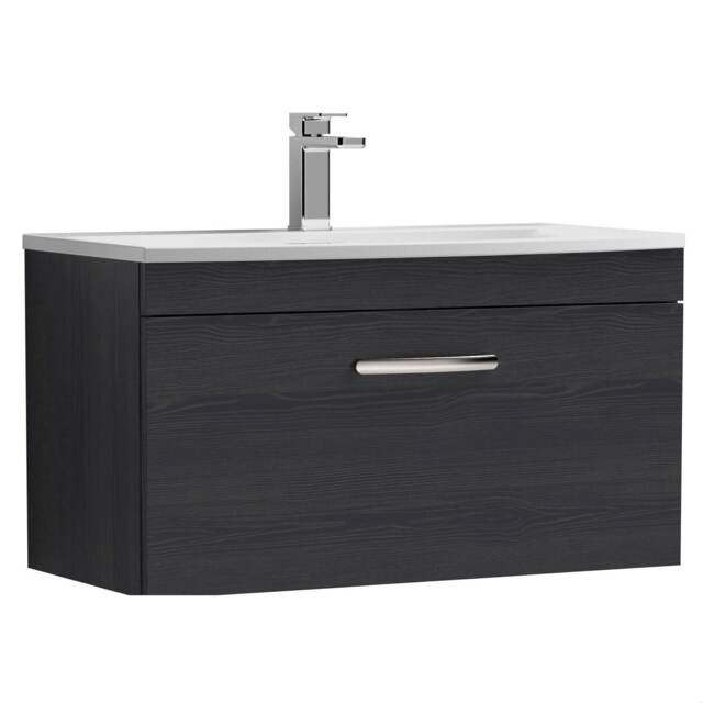 Balterley Millwich Contemporary 1 Drawer Wall Hung Vanity Unit with Curved Basin, Charcoal Black, 800mm