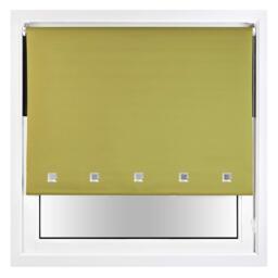 FURNISHED Blackout Roller Blinds with Chrome Square Eyelets and Metal Fittings Green Green (W) 180cm x (L) 210cm