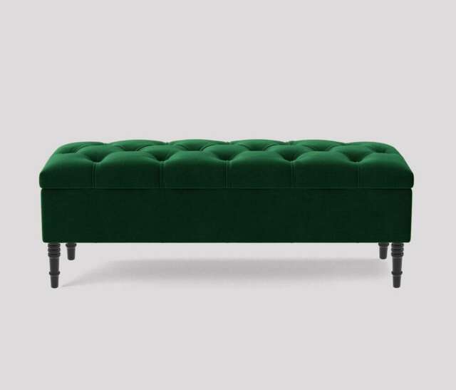 Alyana 90cm Wide Tufted Rectangle Ottoman Storage Bench - Upholstery Velvet Shoe Bench with Turned Wooden Legs