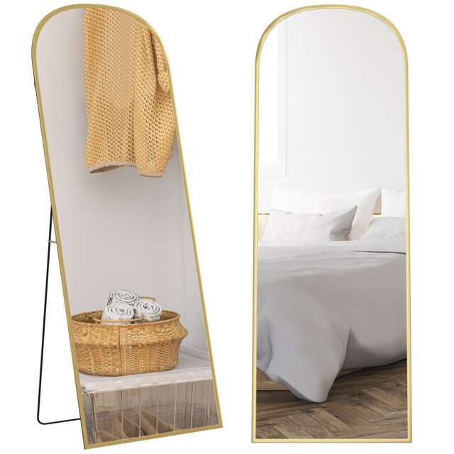 HOMCOM Aluminium Alloy Frame Full Body Mirror, Hanging or Leaning, Gold Gold Gold Tone