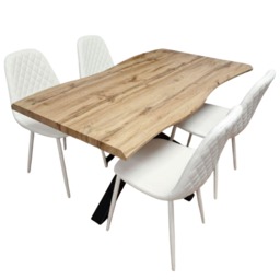Modern Dining Table with 4 White Gem pattern Faux Leather Chairs