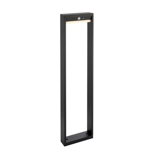 Dannah Modern Solar Powered LED Box Shaped Tall Bollard Lamp Textured Black, PIR Motion & Day Night Sensors, Warm White, IP44