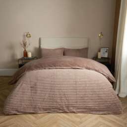 OHS Faux Fur Ribbed Fleece Duvet Cover and Pillowcase Bedding Set, King - Mink