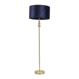 ValueLights Marissa Navy Blue Velvet Shade with Brushed Gold Stacked Ball Floor Lamp Blue