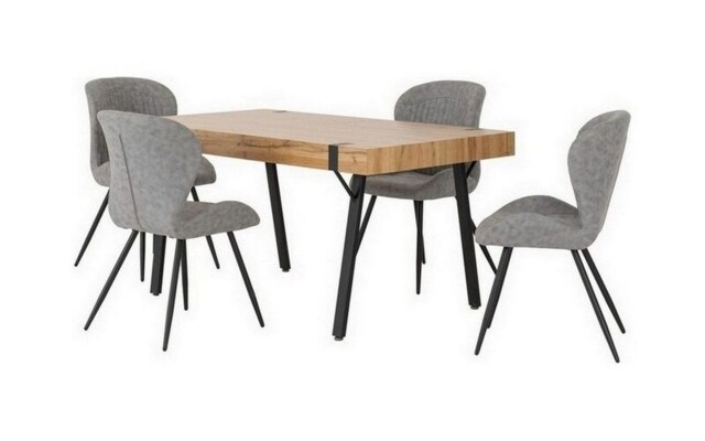Treviso Dining Set with Quebec Chairs - Light Oak Effect - Black - Grey Faux Leather Grey 5