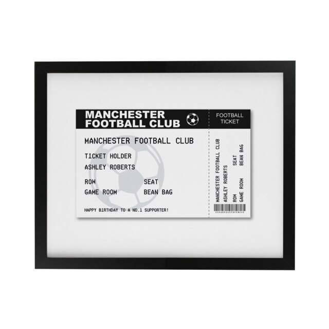 Personalised Football Ticket Black Poster Frame Black One Size