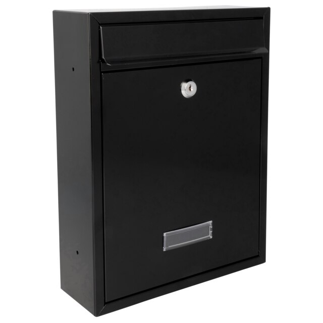 Burg-Wachter Trent Wall Mounted Galvanised Steel Lockable Post Box - 26x34x9cm Black